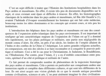 Introduction des Hôpitaux dans les Pays Arabes et Musulmans